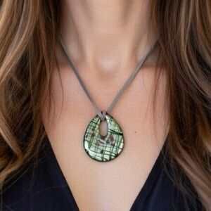 Murano Green and Silver Teardrop Necklace